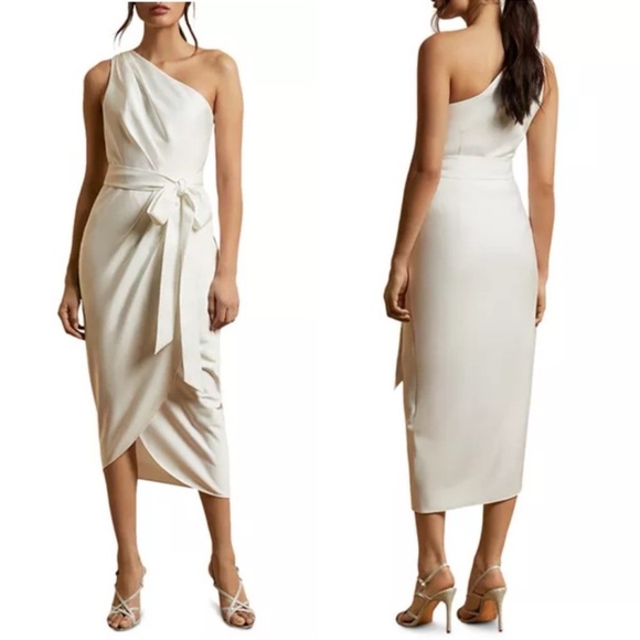 NWOT Ted Baker Gabie Faux Wrap Belted Midi Dress Fully Lined TB 3 US 8 - Picture 2 of 9